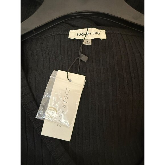 Sugar + Lips Black Ribbed Knit Button-Up Midi Cardigan Dress Size M - Picture 8 of 9
